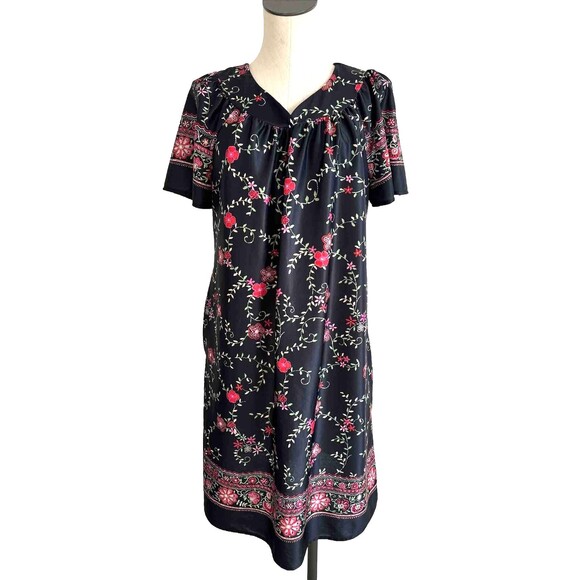 Blair Dress Patio Dress Muumuu Lounge Black Floral V-Neck Size Small? Medium? - Picture 1 of 12